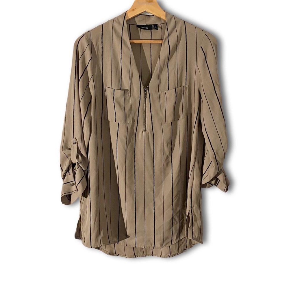 Apt. 9 Taupe Striped V-Neck Zip Tunic